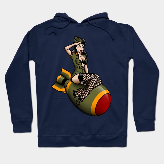 OldSalt/Salty-Dog American Traditional Patriotic Atomic Bomb Belle Pin-up Girl Hoodie by OldSalt